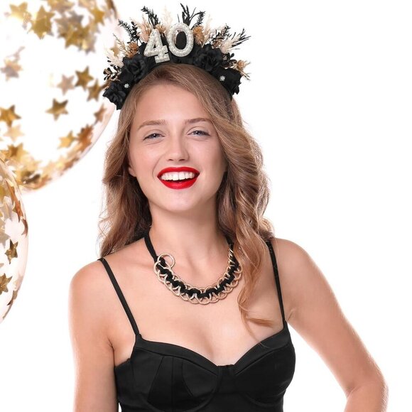 Black 40th Birthday Headband Women Gift Idea 40 Years Party Accessory main image 5